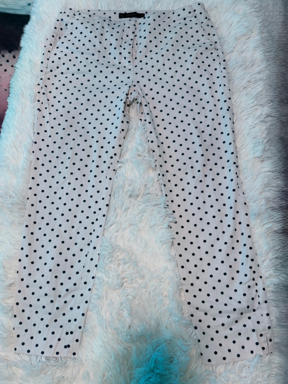 Zara Basic White Pants with Navy Polka Dots